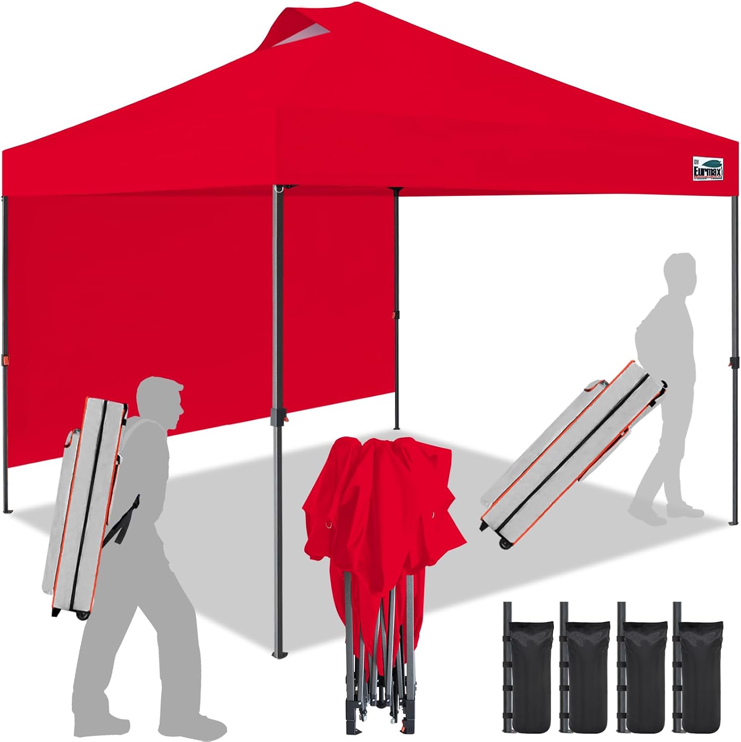 Eurmax USA 10x10 Pop Up Canopy Tent,Commercial Tent with Patented No-Tip Rolling Bag,4 Zippered Removable Walls,UV & Water Resistant Canopy Top,Heavy Duty Outdoor Gazebo,Instant Shelter(White)