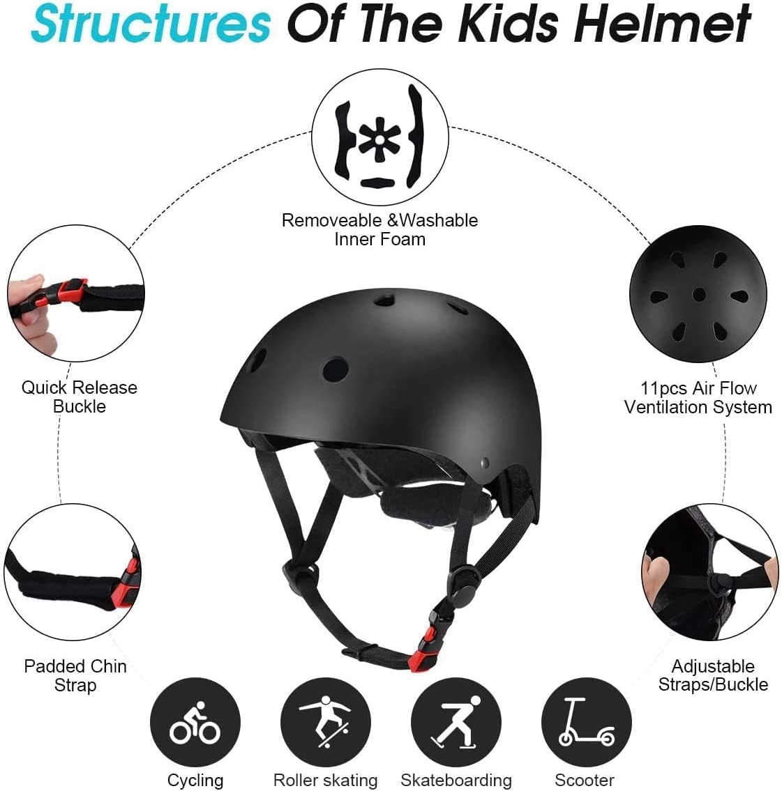 Adjustable Helmet for Ages 3-16 Kids Toddler Boys Girls Youth