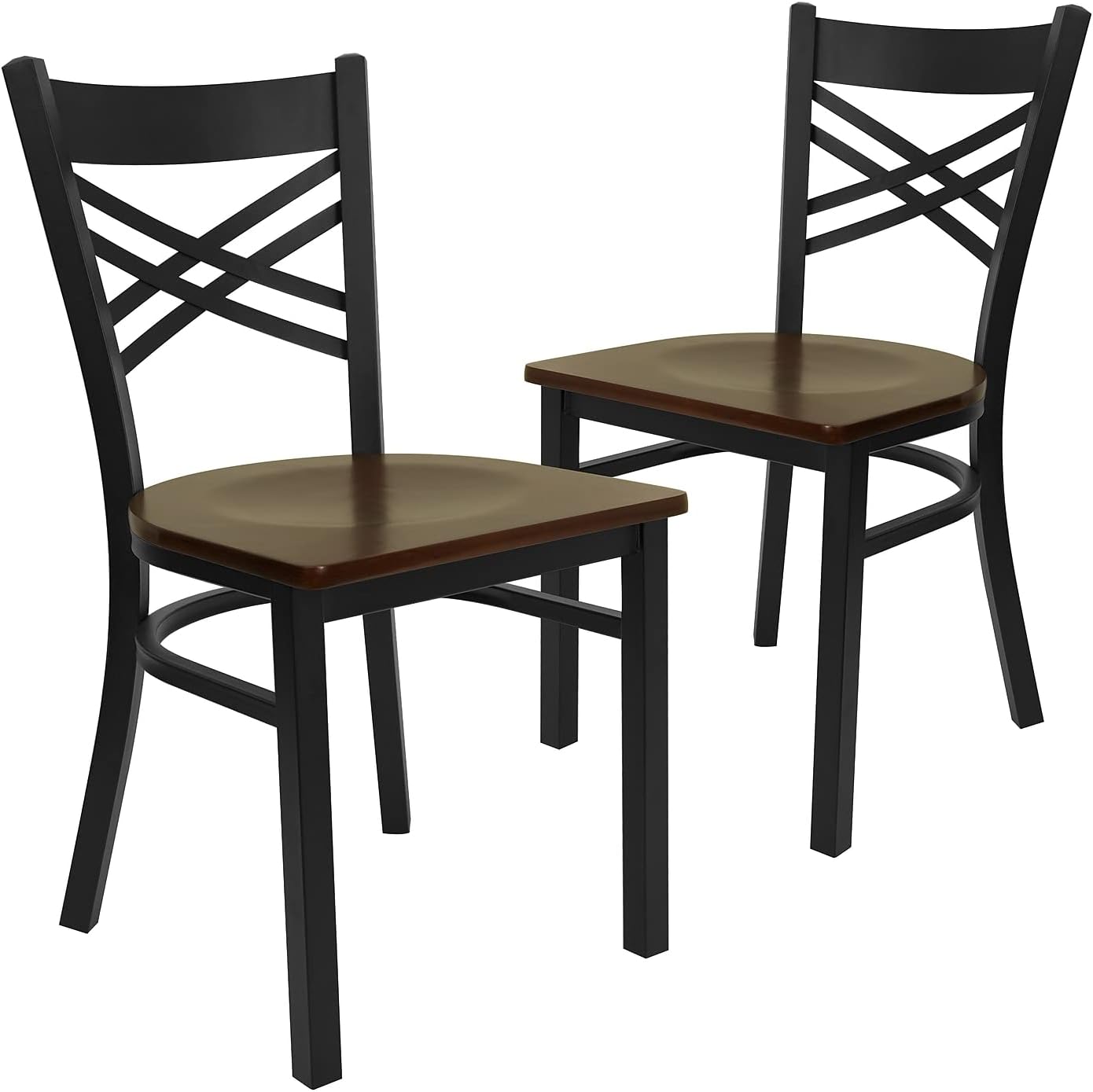 Flash Furniture Hercules Series "X" Back Metal Restaurant Chairs, Modern Upholstered Armless Dining Chairs for Restaurants/Kitchens, Set of 2, Black