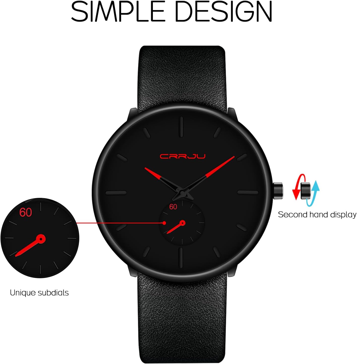Mens Watches Ultra-Thin Minimalist Waterproof-Fashion Wrist Watch for Men Unisex Dress with Leather Band