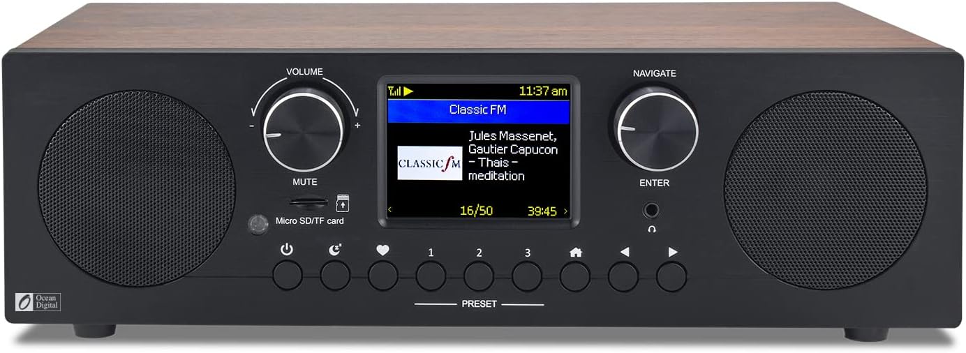 Ocean Digital WR-800 FM Wi-Fi Internet Radio Stereo Speakers Micro SD Line Out Aux in 30
