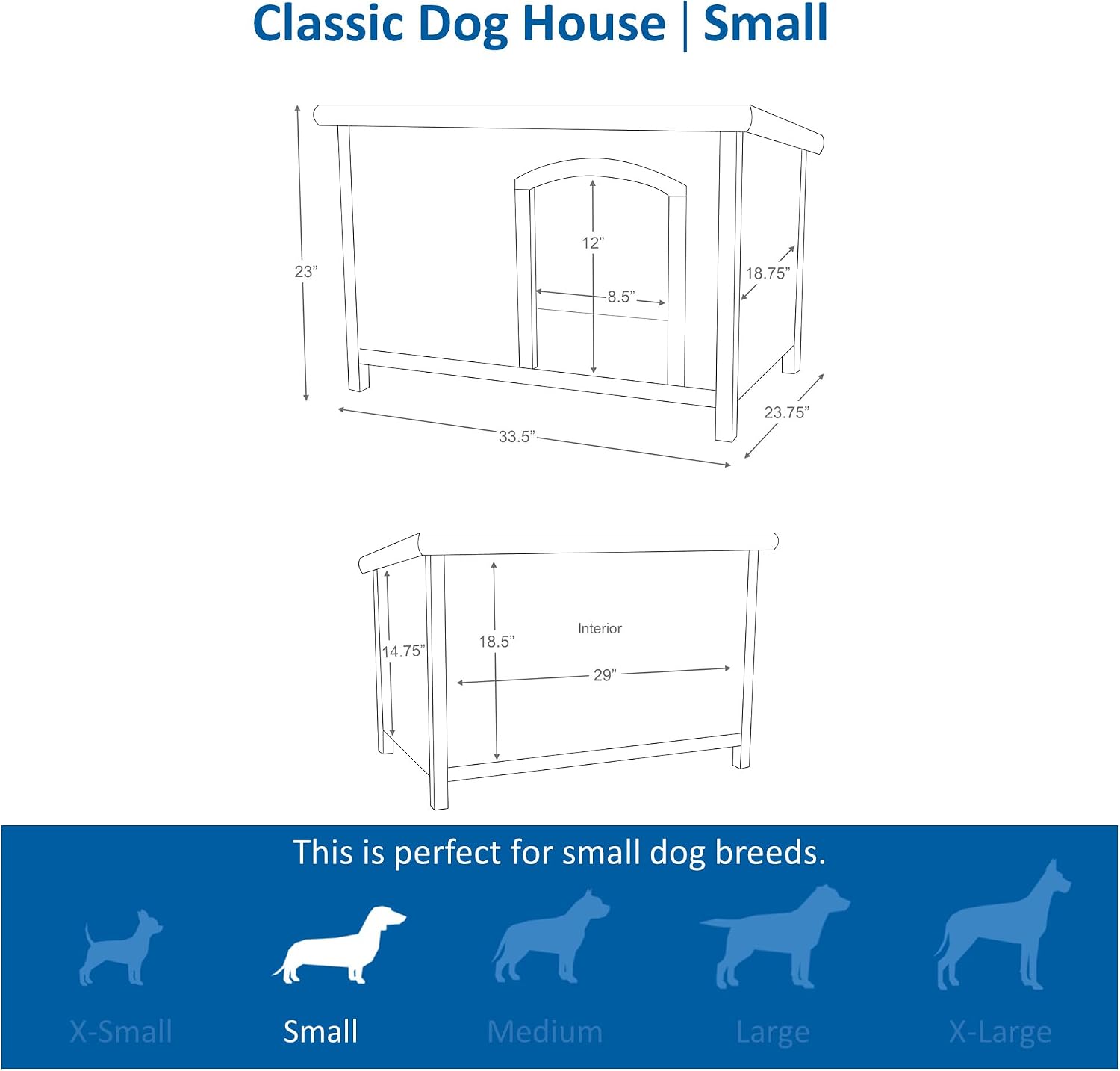 Trixie Natura Classic Dog House - Wooden Outdoor Shelter with Weatherproof Sealer, Hinged Roof & Adjustable Legs for Medium Dogs - Gray - 27 x 41 x 28.5 in
