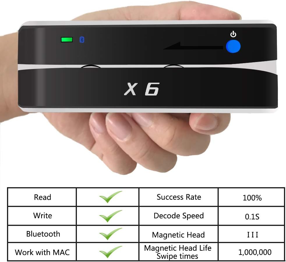 X6BT Bluetooth Mag VIP Card Reader Writer USB 3 Tracks Swipe Encoder