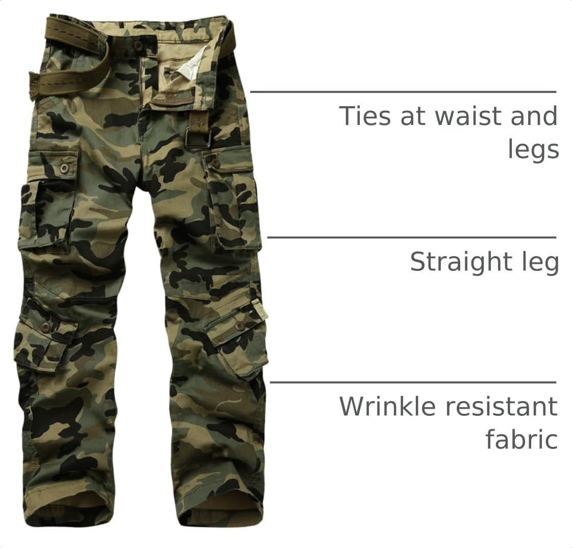 Mens Cargo Pants Camo Work Tactical Rip Stop BDU Casual Army Military Pants | 100% Cotton,Wear Resistant,Breathable,Sweat-absorbent,Men's Wild Cargo Pants with 8 Pockets,Relaxed Loose Fit Hiking Pants
