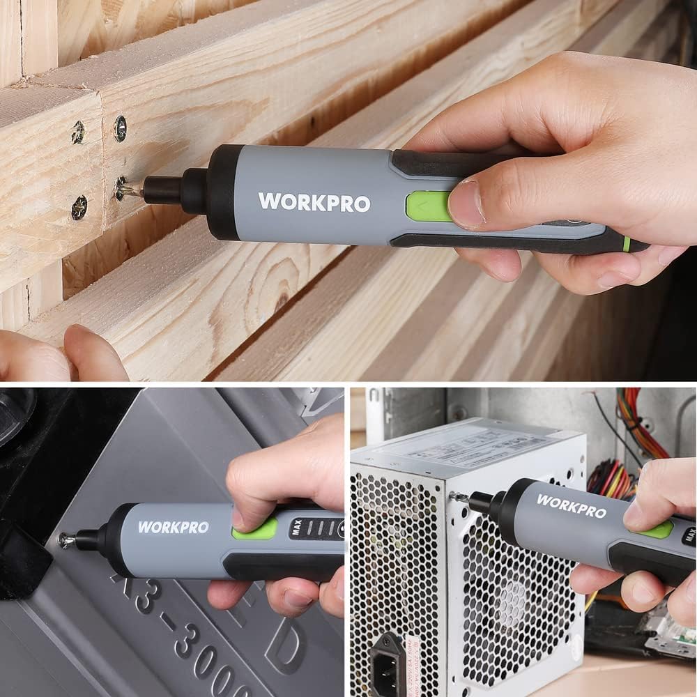 WORKPRO 4V Electric Screwdriver, Rechargeable Cordless Screwdriver Set with 35 Bits, Extension Rod, USB Charging Cable in Carrying Case, LED Light