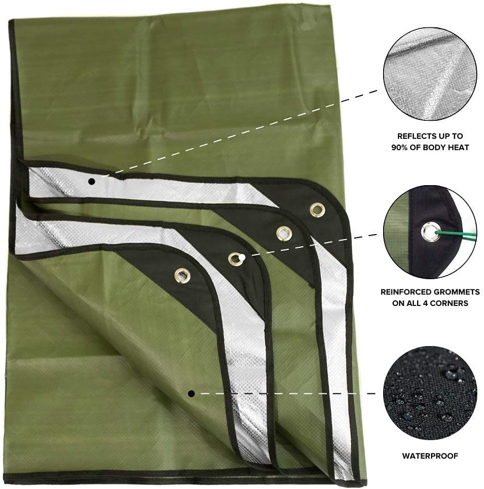 Arcturus Insulated Tarp, Reusable Heavy Duty Thermal Survival Blanket – 60x82in, Reflects 90% Body Heat, Waterproof, Windproof, 3-Layer Design, Reinforced Grommets, Olive Green | Reflective Mylar, Waterproof & Windproof, Reinforced Grommets for Tarp Setu…