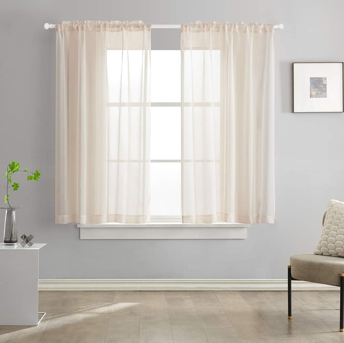 Off White Semi Sheer Curtains 72 Inches Long Faux Linen Off White Sheers Curtain for Bedroom Living Room Girls Kids Room 2 Panels 52x72 Inch Length