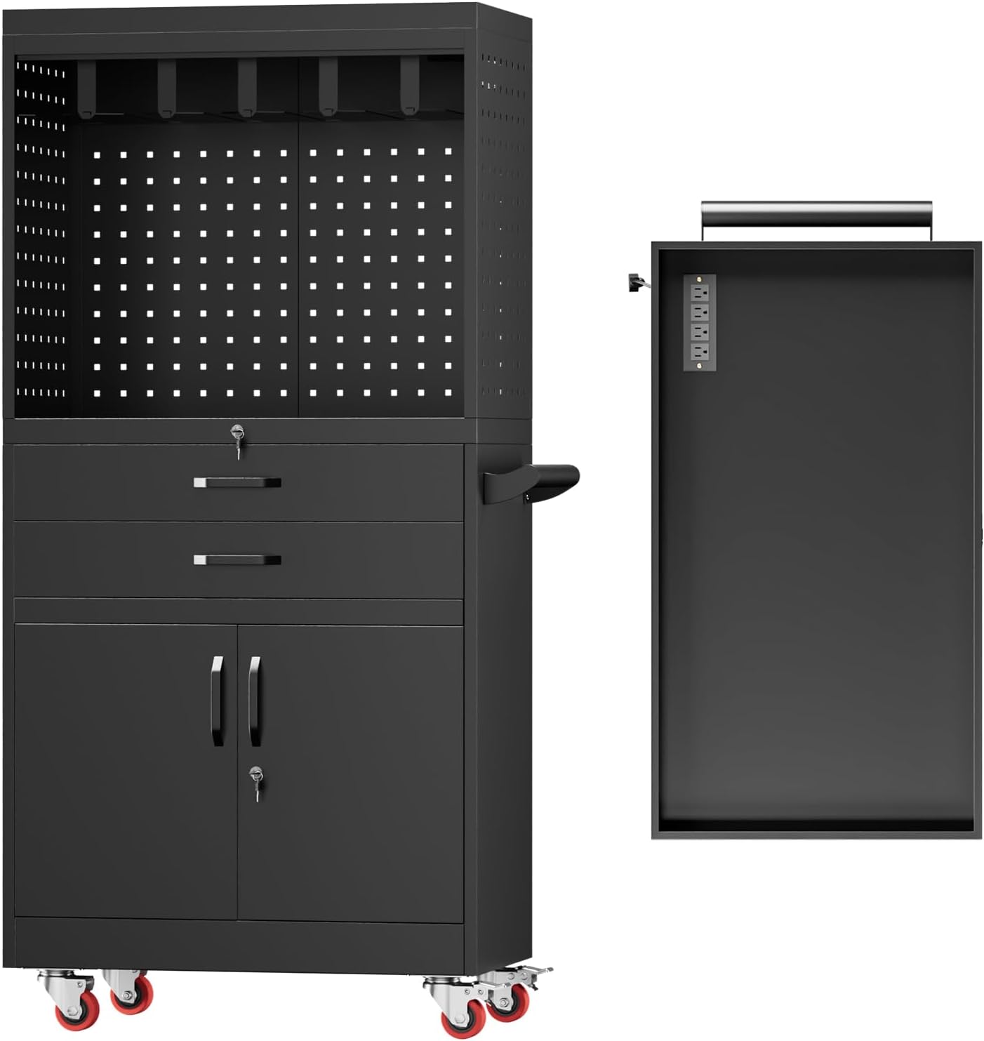 Mobile Tool Cart, Tool Chest with Locking Wheels, Charging Station | Large Storage - Heavy Duty Rolling Workbench for Garage, Workshop