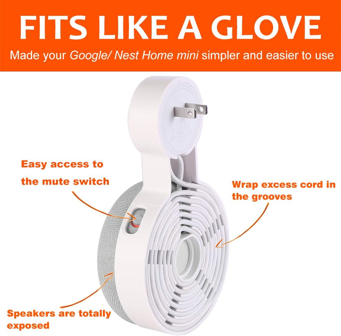 2Pack Google Mini Wall Mount, Cord Management for Google Mini Smart Speaker