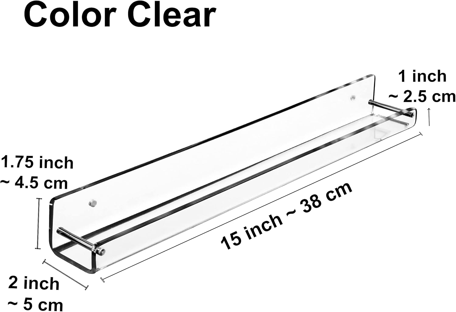 AMT 2 Pack Acrylic Floating Shelves, 15" L x 4" W, Clear Bathroom Wall, Bookshelves, Invisible Display for Office, Bedroom