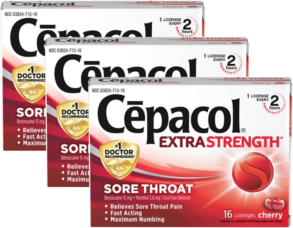 Cepacol Extra Strength Sore Throat & Cough Relief Lozenges, 16 Count, Mixed Berry Flavor, Maximum Numbing, Fast Acting Relieves Sore Throat Pain, and Quiets Cough (Pack of 4)