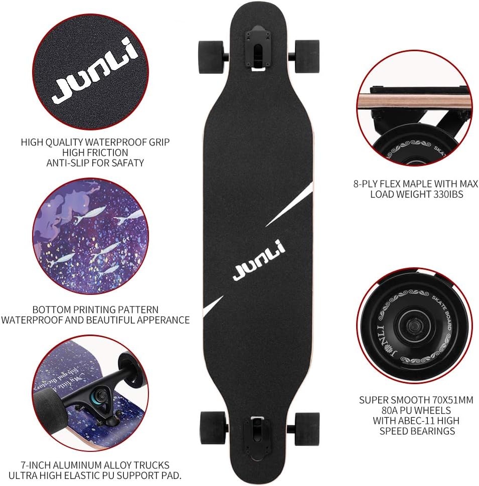 Junli 41 Inch Freeride Skateboard Longboard - Complete Skateboard Cruiser for Cruising, Carving, Free-Style and Downhill