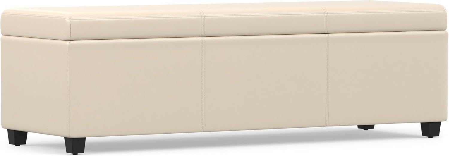 SIMPLIHOME Avalon 54" Wide Vegan Leather Storage Ottoman in Tanners Brown