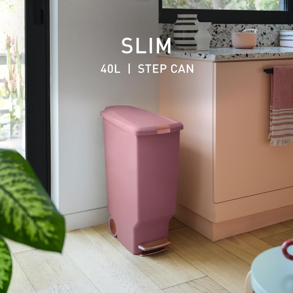 simplehuman 40 Liter / 10.6 Gallon Slim Kitchen Step Trash Can With Secure Slide Lock, Black Plastic