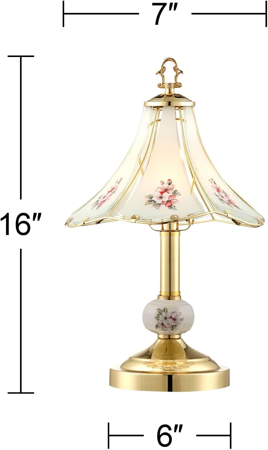 Flower Petal 16" Small Table Lamp Gold Touch Polished Brass On-Off Glass | Etched Floral Traditional Vintage Metal Bedroom House Bedside Nightstand