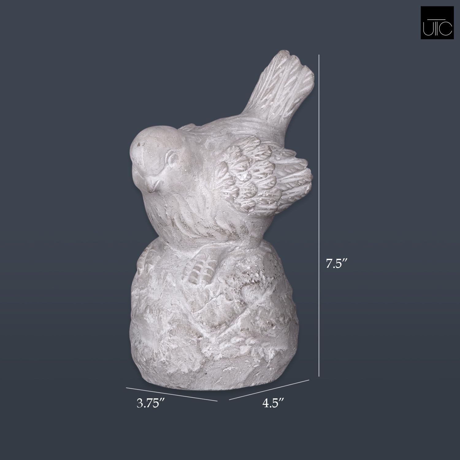 Small Cement Bird Statue, Gray Concrete Finish (8.25 X 5.25 X 6.25 In.) | Decorative Cement Bird Figurine With A Gray Concrete Finish, Ideal For Tables, Patios, Lawns, Yards, And Home Décor.