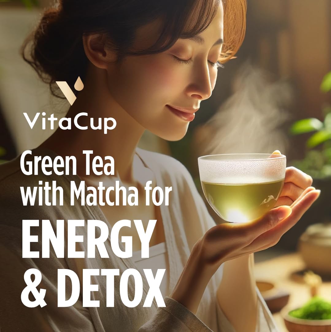 VitaCup Green Tea Instant Packets with Matcha, 16ct | B Vitamins, D3