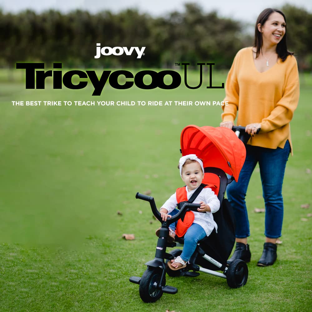 Joovy Tricycoo 4.1 Kids Tricycle with 4-Stages Featuring Extra-Wide Front Tire, Removable and Adjustable Parent Handle, Safety Harness