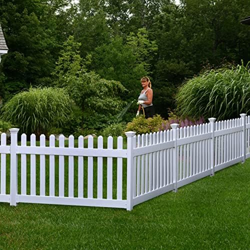 WamBam Newport Picket Fence, White Vinyl DIY No Dig Kit | 3ftH x 6ftW, 1 Panel + 1 Post, ZP19002