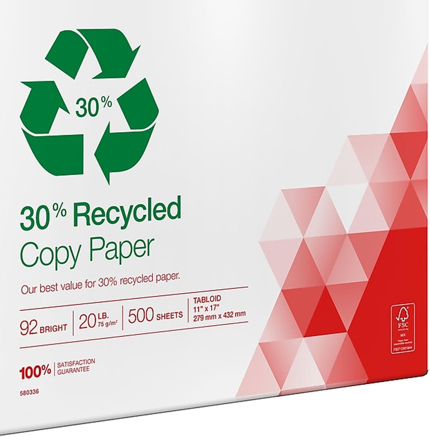Staples 30% Recycled 8.5-Inch X 11-Inch Copy Paper 20 Lbs 92 Brightness 500/Ream, For Office, School & Home