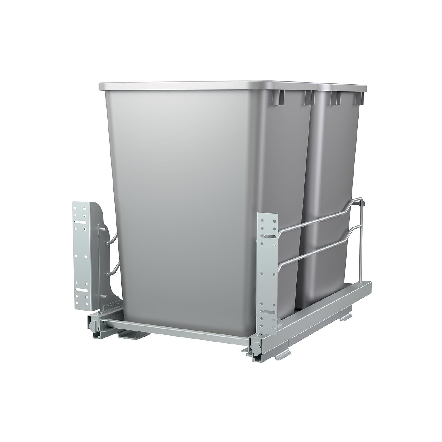 Rev-A-Shelf Double Pullout Trash Can w/Soft-Close Slides, 14.5" Min Opening | Large Capacity Garbage/ Recycling Waste Bins for Under Kitchen Cabinets, Heavy Gauge Wire Construction, 53WC-1835SCDM-217