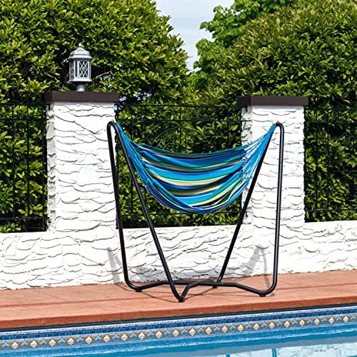 Sunnydaze Hanging Hammock Chair with Stand, Sunset | Space-Saving, Indoor or Outdoor Use, 330-Pound Capacity, Powder-Coated Steel Construction