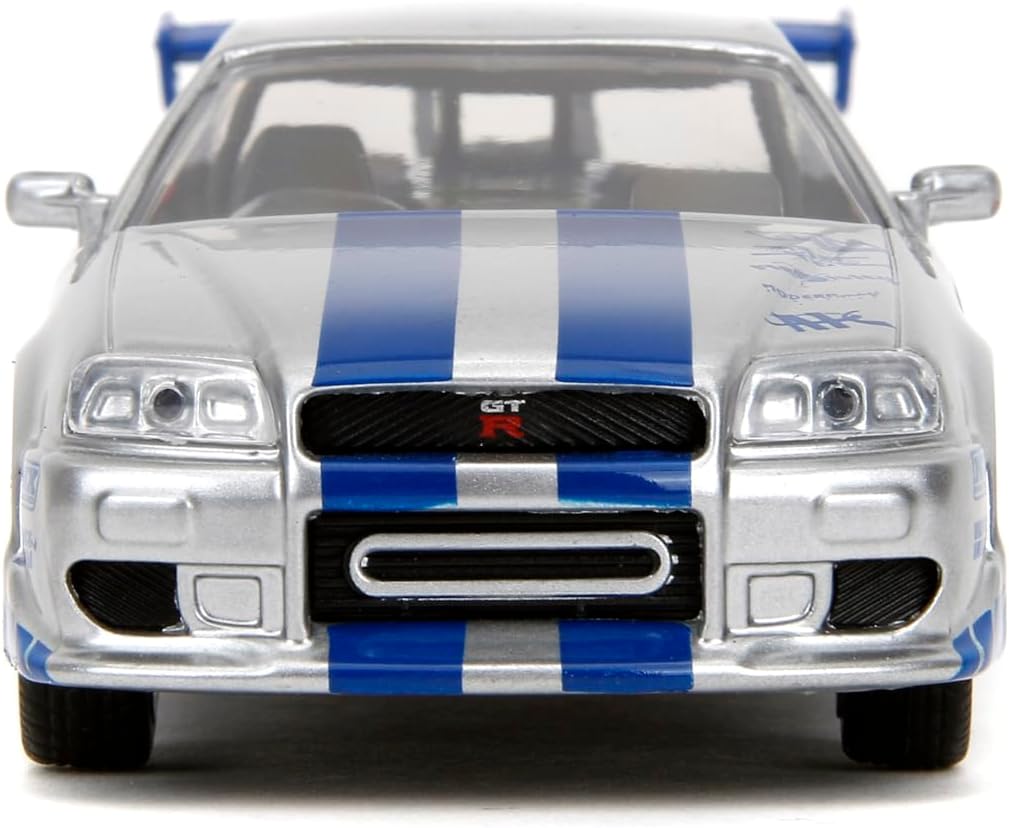 Jada Toys Fast & Furious 1:32 Brian's Nissan Skyline GT-R R34 Die-cast Car Silver/Blue, Toys for Kids and Adults