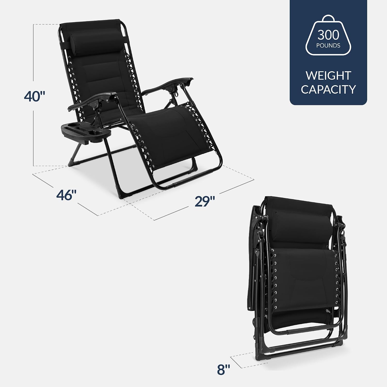 Best Choice Products Oversized Padded Zero Gravity Chair, Folding Outdoor Patio Recliner, XL Anti Gravity Lounger for Backyard w/Headrest, Cup Holder