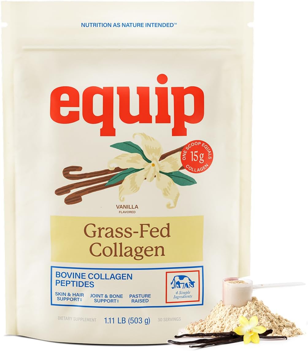 Equip Foods Grass Fed Collagen Powder | Hydrolyzed Bovine Collagen Peptides with Amino Acids | Prime Beef Collagen for Healthy Joints, Skin & Nails | Non-GMO, Paleo Friendly | 30 Servings, Unflavored