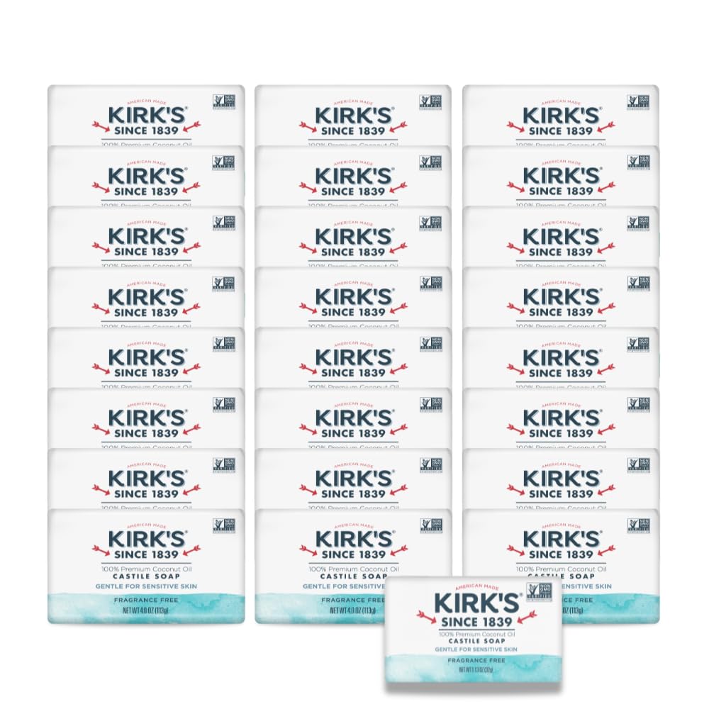 Kirk's Castile Bar Soap, Aloe Vera - Clinically Tested, Safe for Sensitive Skin with Coconut Oil, Vegan and Non-GMO - 4 oz Bars, 6 Pack