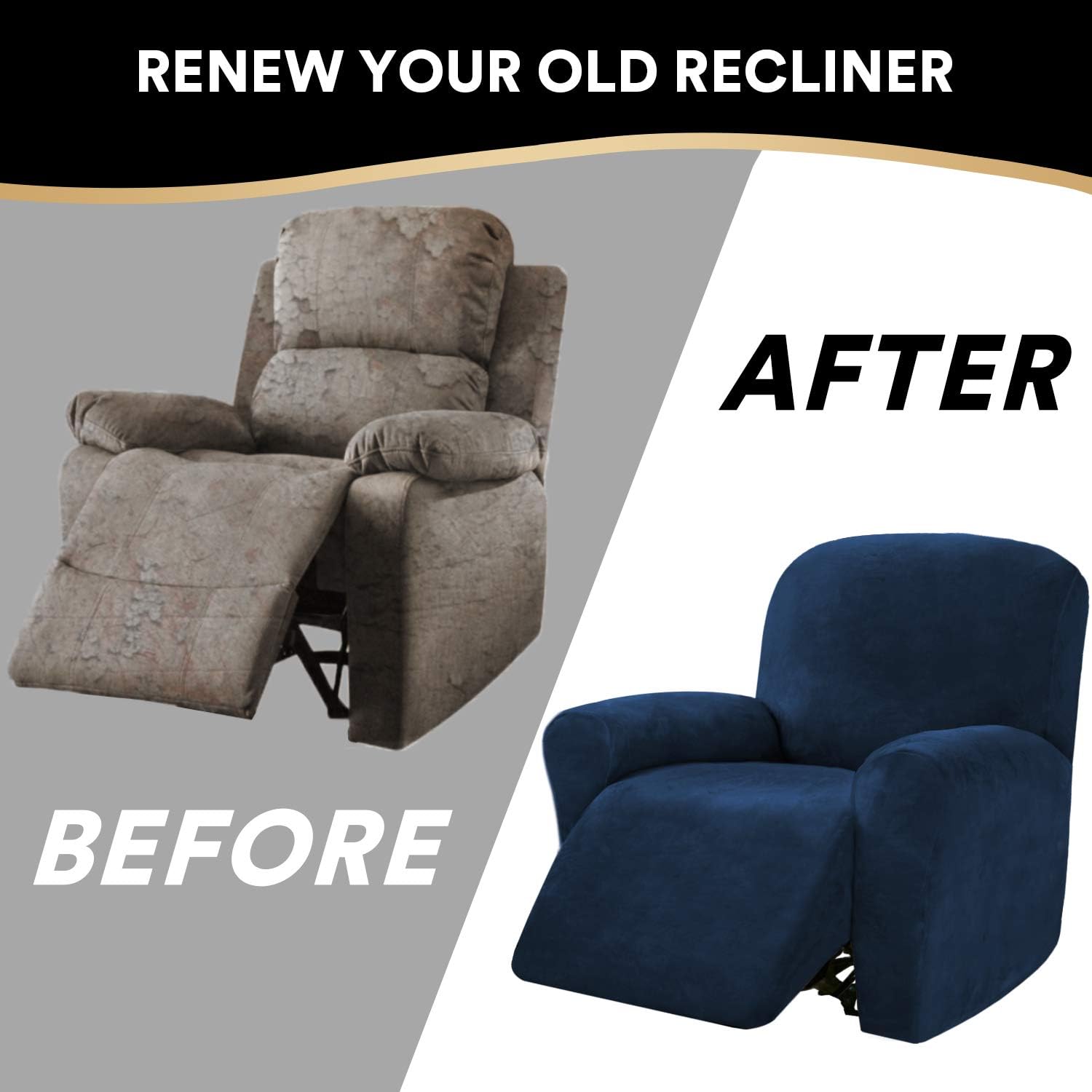 PrinceDeco Recliner Chair Cover Velvet Stretch Recliner Couch Covers 4-Pieces Style Recliner Chair Covers Recliner Cover for Reclining Chair