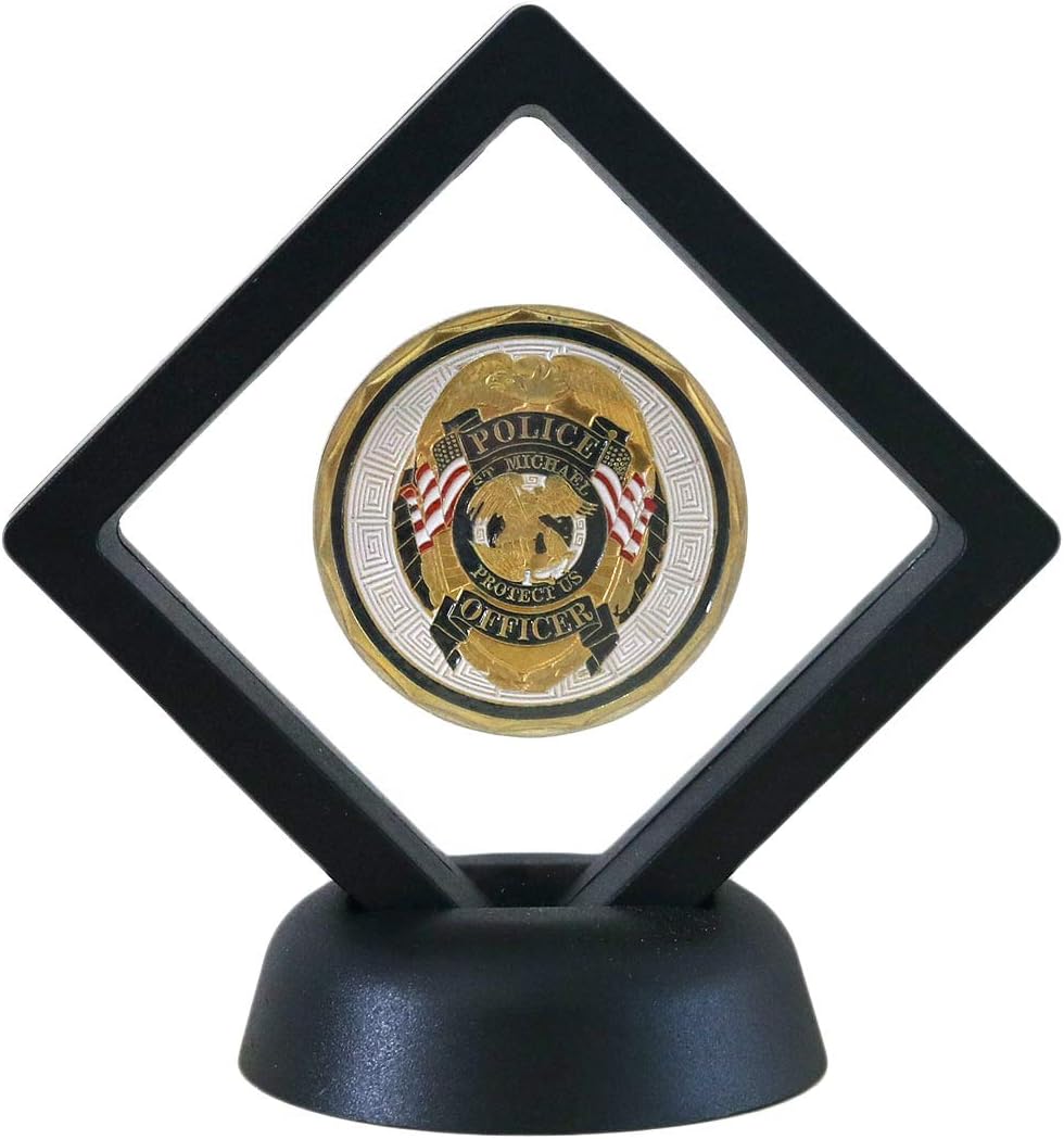 SH Challenge Coin Display Frame, 3D Floating Display Case Stand Holder, Medallion Medal Specimen Military Coin Clear Box (Black)