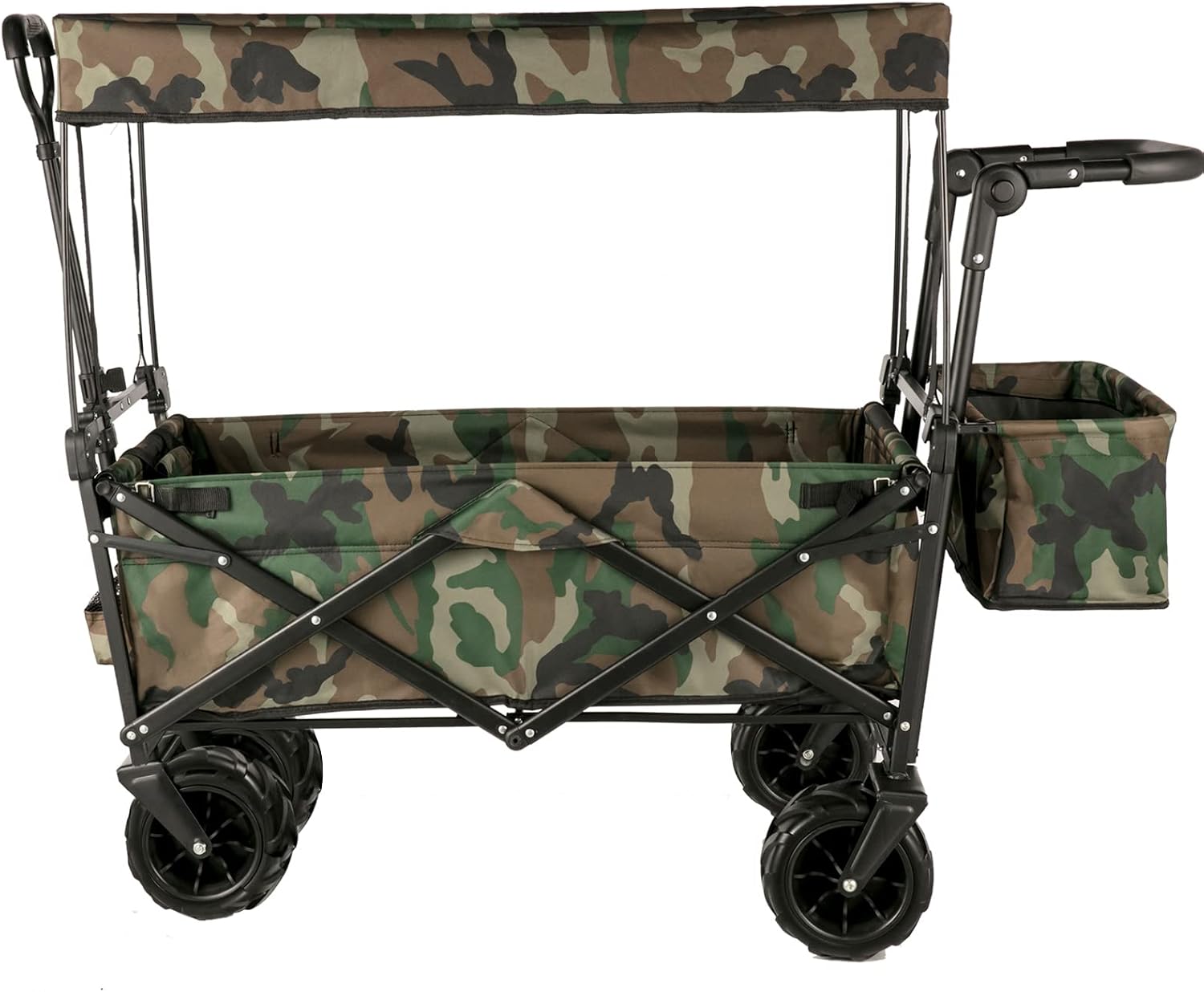 Happbuy Collapsible Wagon with Removable Canopy, 220lbs Heavy Duty Foldable Beach Wagon with Big Wheels