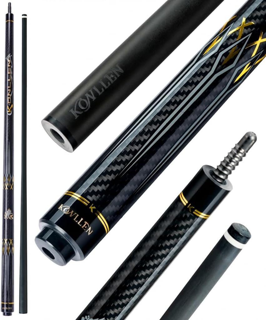 KONLLEN Carbon Fiber Pool Cue Stick 58-inch Professional Pool Sticks for Adults Full Carbon Technology Low Deflection Pool Cue Billiard Cues with 12.5mm Tip (Easy to Control, Pro Taper, Ultra-Smooth)