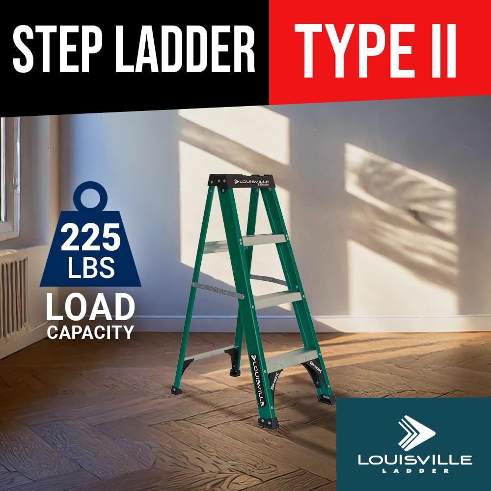 Louisville Ladder 4-Foot Fiberglass Step Ladder, 225-Pound Load Capacity, Type II, FS4004