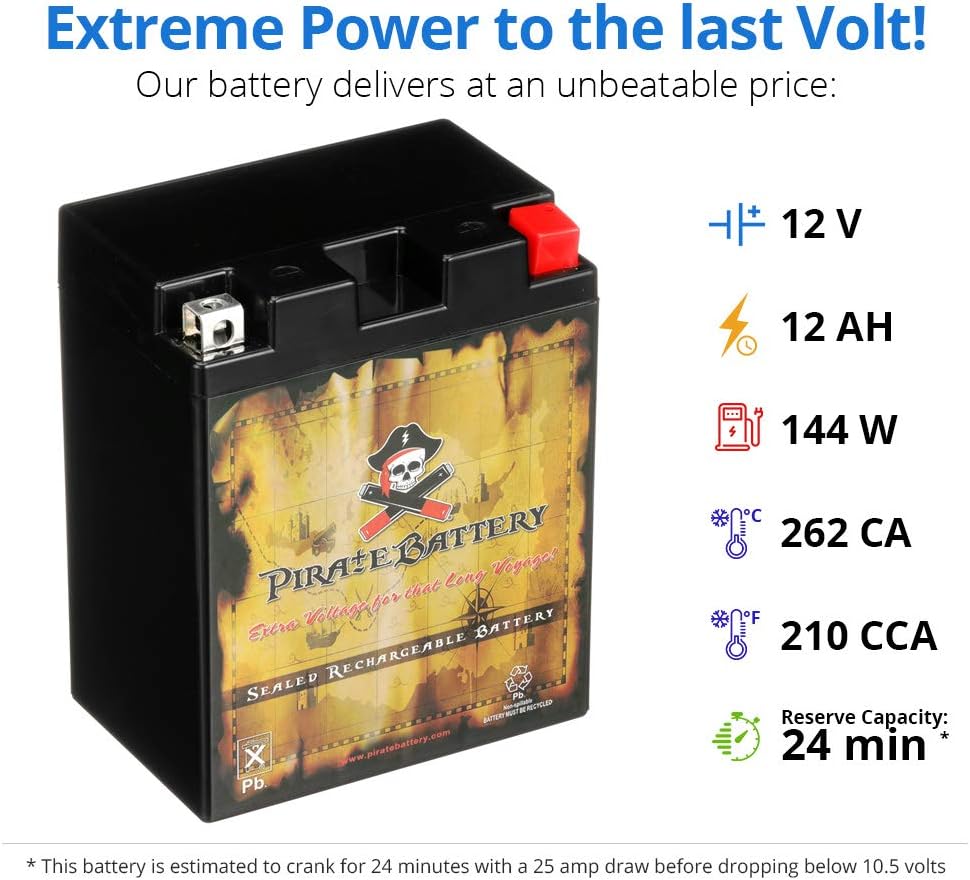 Pirate Battery YTX20HL-BS 310 CCA Maintenance-Free 12V 19Ah Battery Replacement for ATV, Harley Davidson Motorcycle, Jet Skis, Scooter, UTV, and More - Nut and Bolt (T3) Terminal