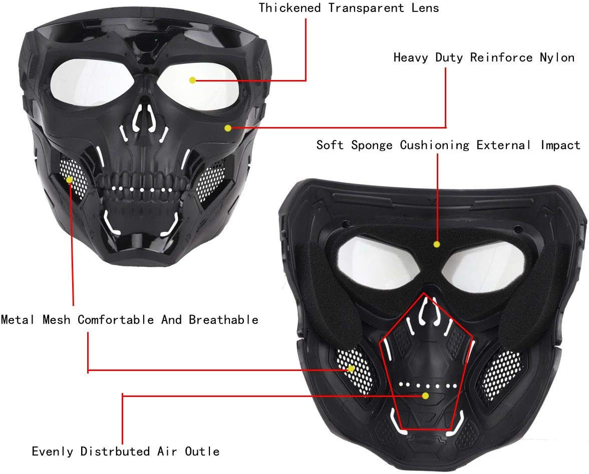 Tactical Mask Protective Full Face Clear Goggle Skull mask Dual Mode Wearing Design Adjustable Strap
