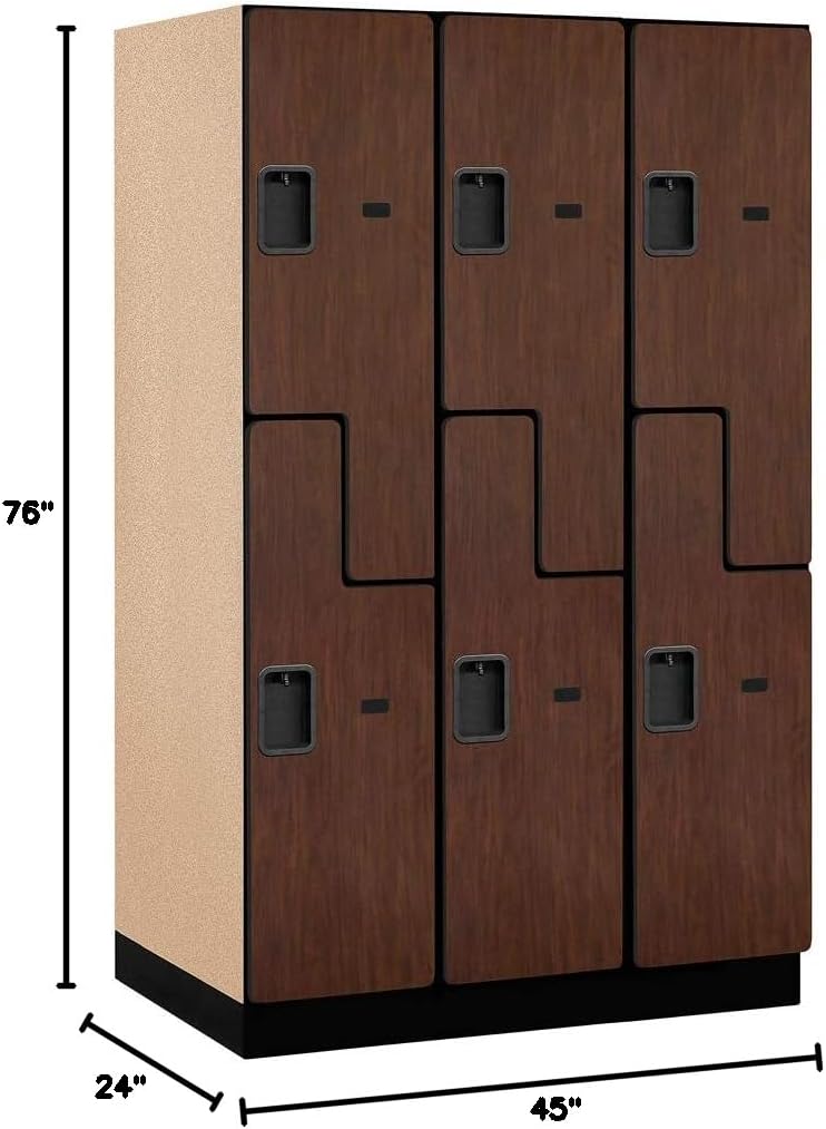 Salsbury Industries 2-Tier S-Style Extra Wide Designer Wood Locker with Three Wide Storage Units, 6-Feet High by 24-Inch Deep, Mahogany