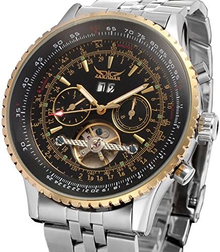 FORSINING Men's Self Winding Waterproof Automatic Stainless Steel Skeleton Tourbillon Calendar Wrist Watch