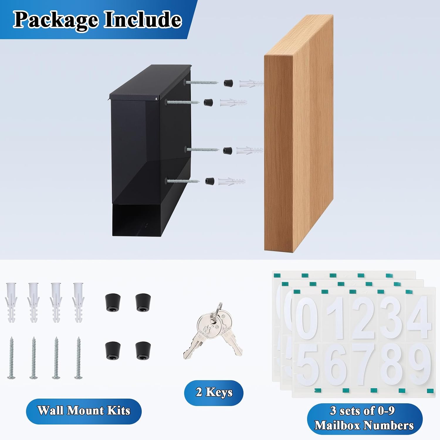 Locking Mailbox Wall Mount for Outside– Jssmst Mailboxes with Key Lock for Front Door Fence, Large Capacity Letter Box, 14.3 x 4.1 x 11.8 Inch, Black, SM-HPB911BN