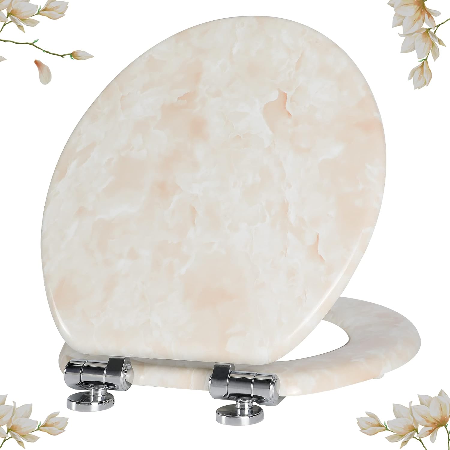 Angel Shield Marble Toilet Seat Durable Molded Wood with Quiet Close,Easy Clean，Quick-Release Hinges (Elongated,Black Marble)