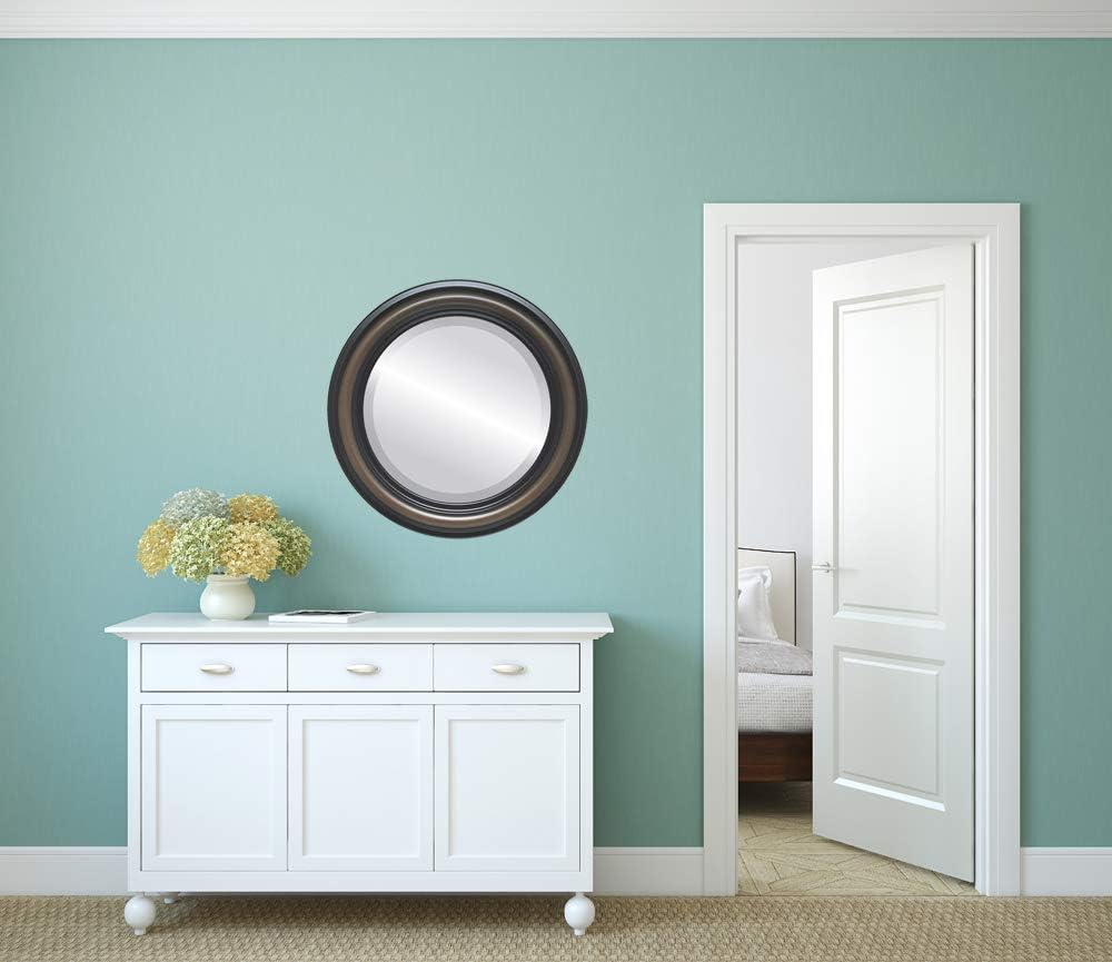 OVALCREST Round Beveled Wall Mirror for Home Decor - Philadelphia Style - Rubbed Bronze - 22x22 Outside Dimensions