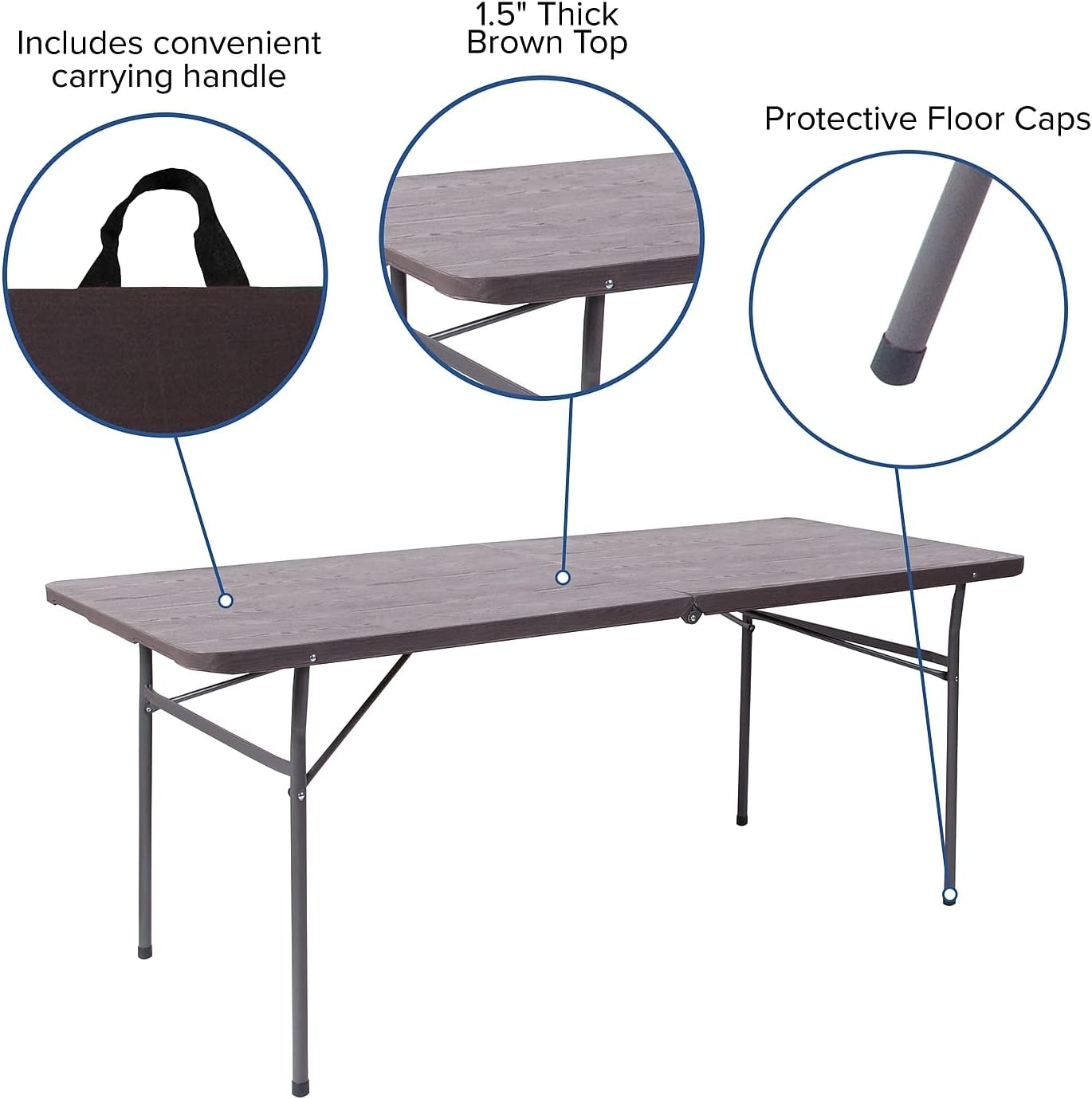Flash Furniture 5-Foot Bi-Fold Granite White Plastic Folding Table | Lightweight, Easy Storage, Commercial Grade, Carrying Handle