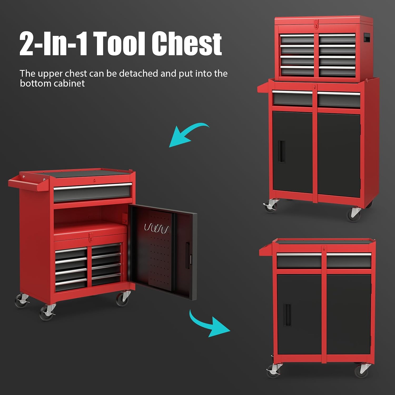 Goplus Rolling Tool Chest, 5-Drawer Tool Box Organizer w/Lockable Wheels & Sliding Drawers & Detachable Top & Adjustable Shelf, Tool Storage Cabinet for Garage Workshop (Red)