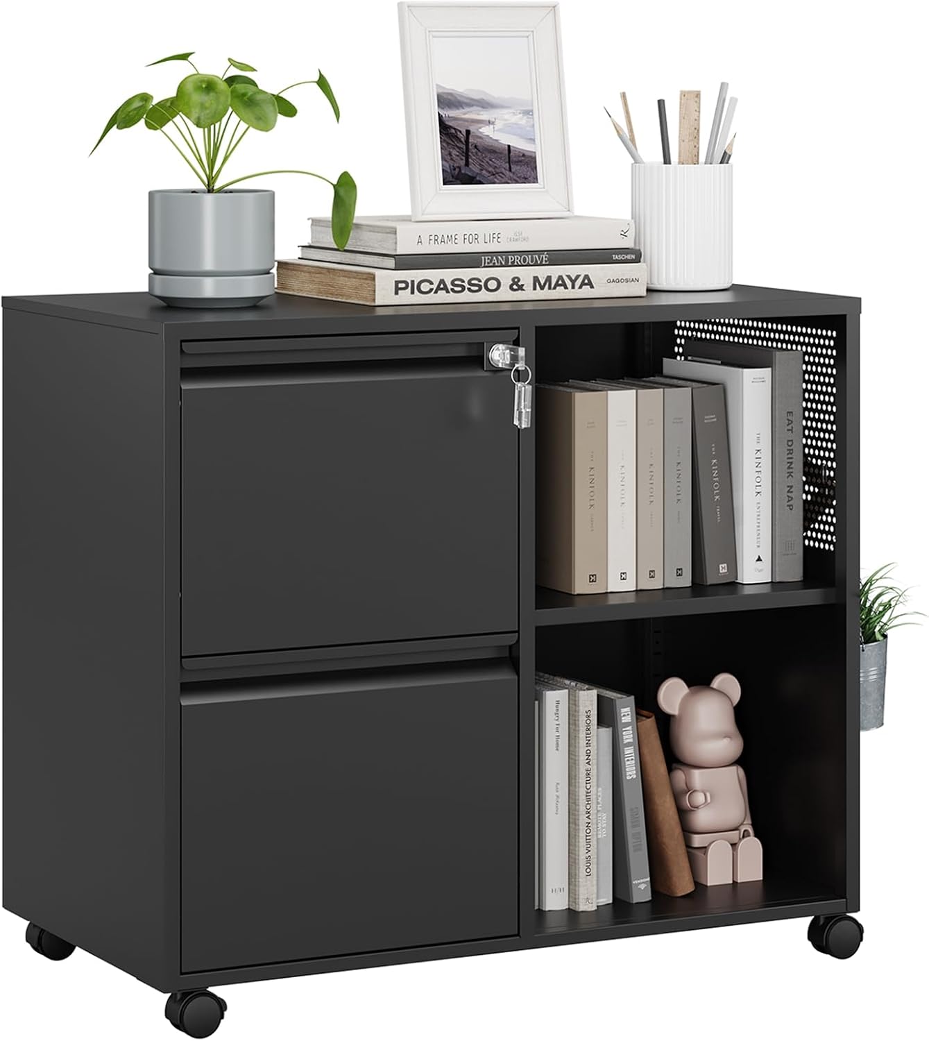 MIIIKO 3 Drawer File Cabinet with Lock, Metal Lateral Rolling Printer Stand Filing Cabinets for Home Office Storage,A4, Letter,File Folders(White)