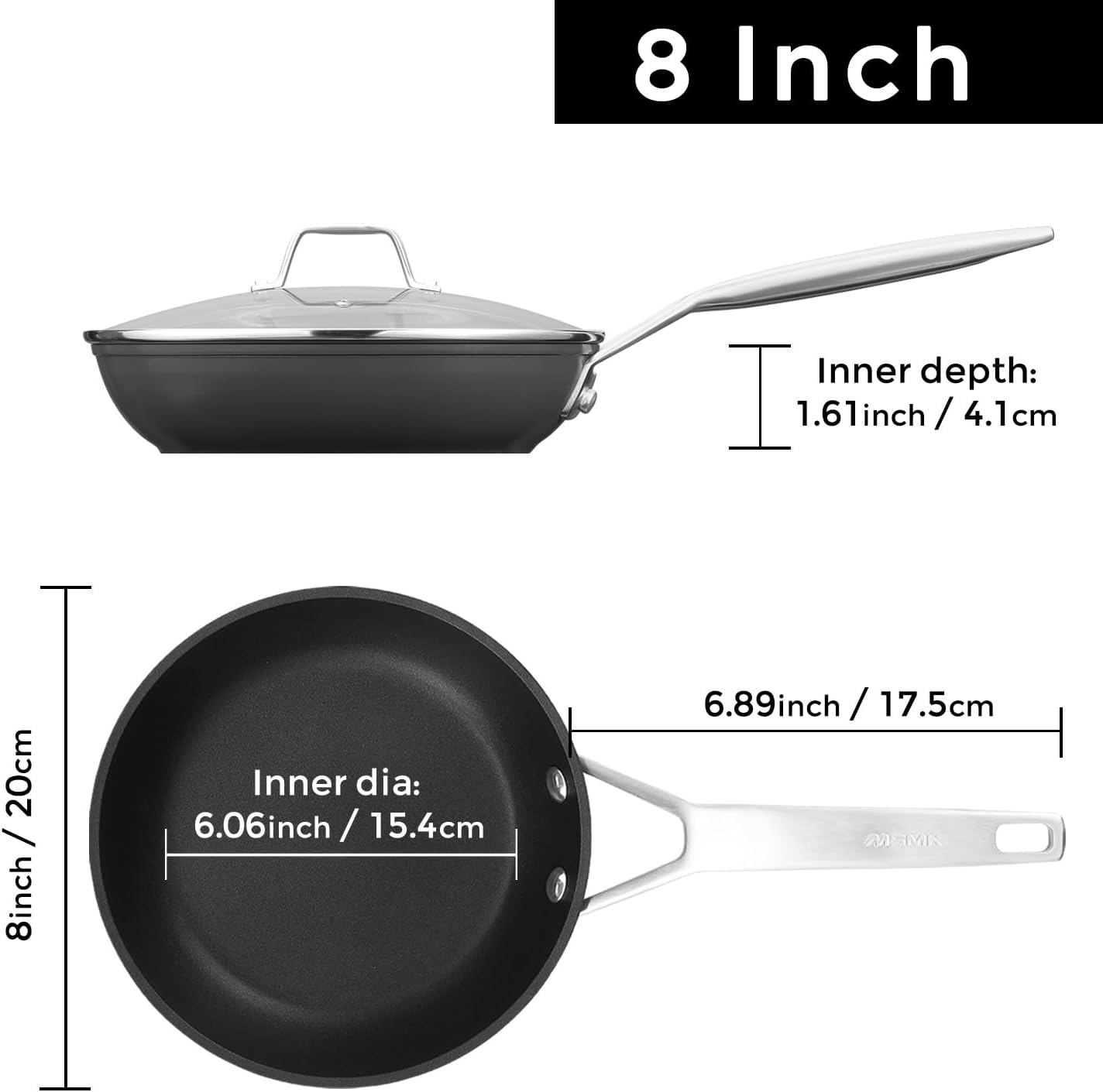 MsMk 12 Inch Nonstick Frying pan with Lid, Grey Large Cooking Pan Skillet