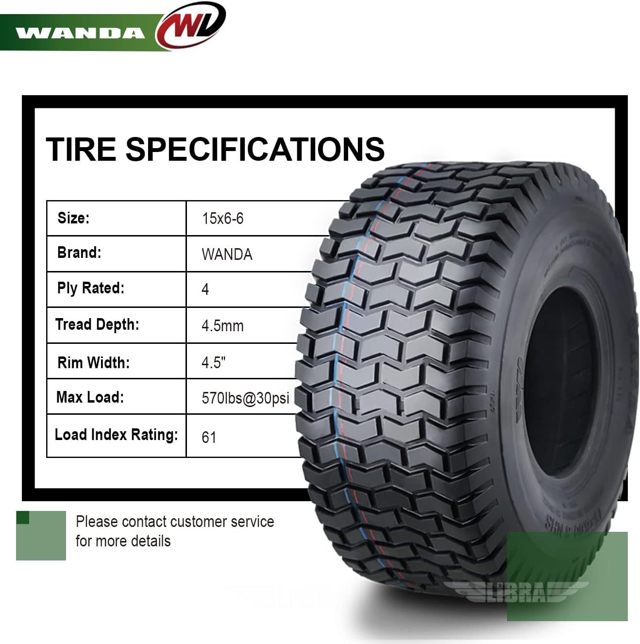 WANDA Set 4 Lawn Mower Turf Tires 16x6.5-8 & 23x10.5-12 /4PR -13019/13049 | Riding Lawn Mover, Garden Tractor