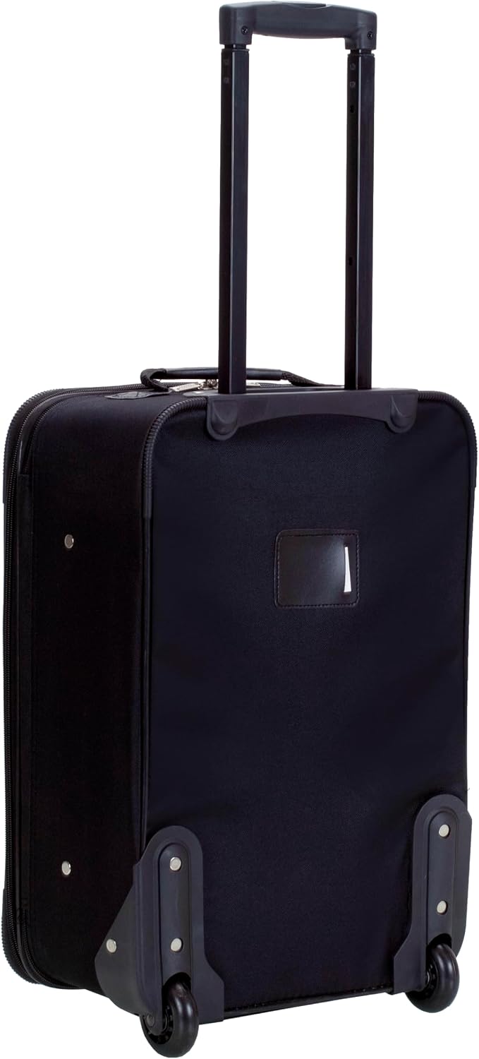 Rockland Fashion Softside Upright Luggage Set,Expandable, Telescopic Handle, Wheel, Black Dot, 2-Piece (14/19)