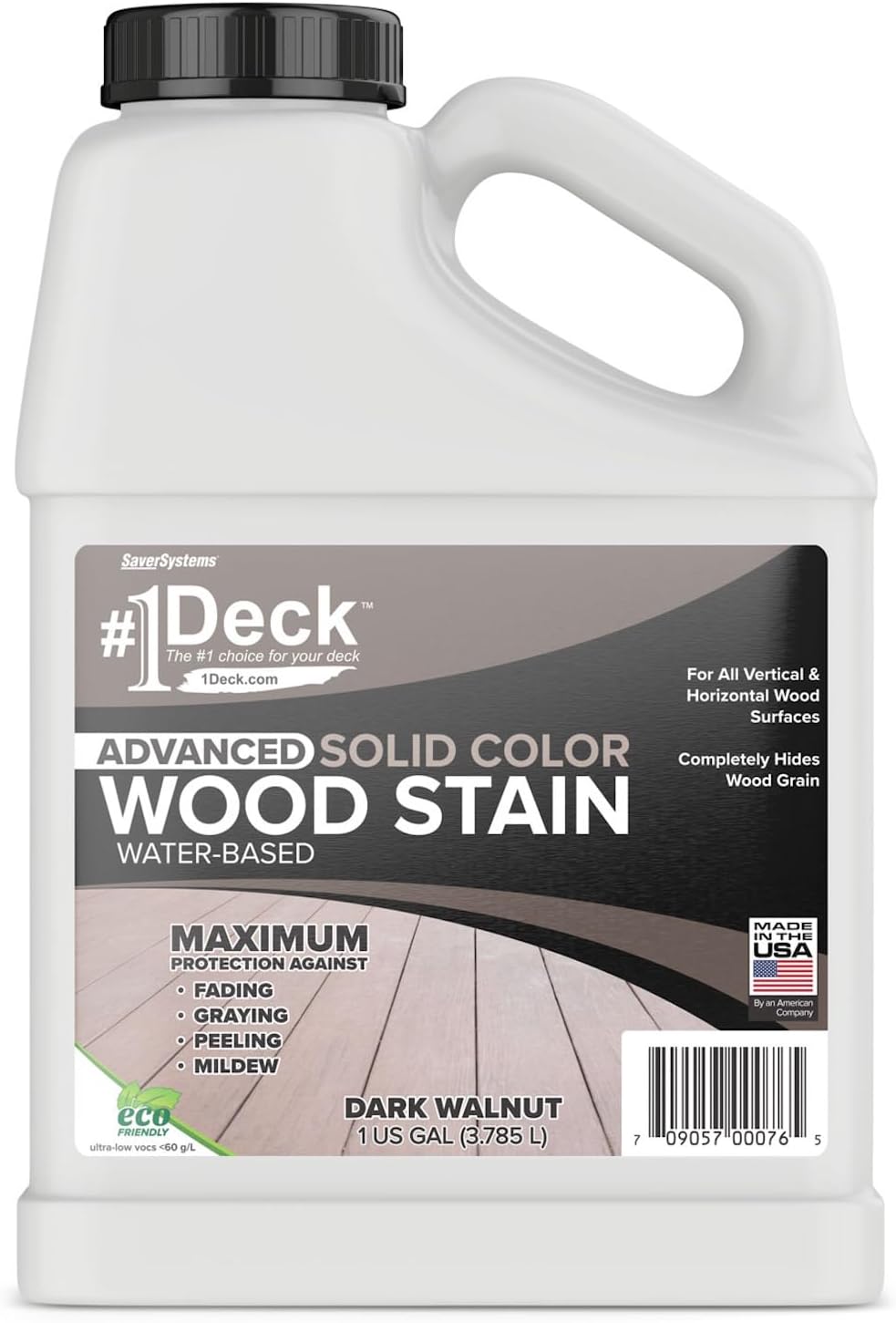 #1 Deck Premium Advanced Solid Color Outdoor Wood Stain and Sealer in One – Water Based Sealant for Wood Decks, Fences, & Siding - 1 Gal - Made in USA - Simply White