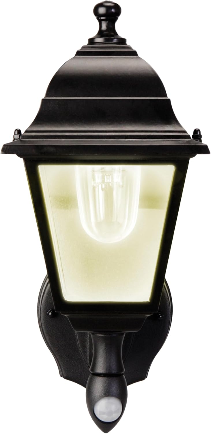 Maxsa 44219 Premium Wireless Battery-Powered Motion-Activated Decorative Outdoor Wall Sconce Lighting Fixture, Cool White LED, Metal Housing, Black
